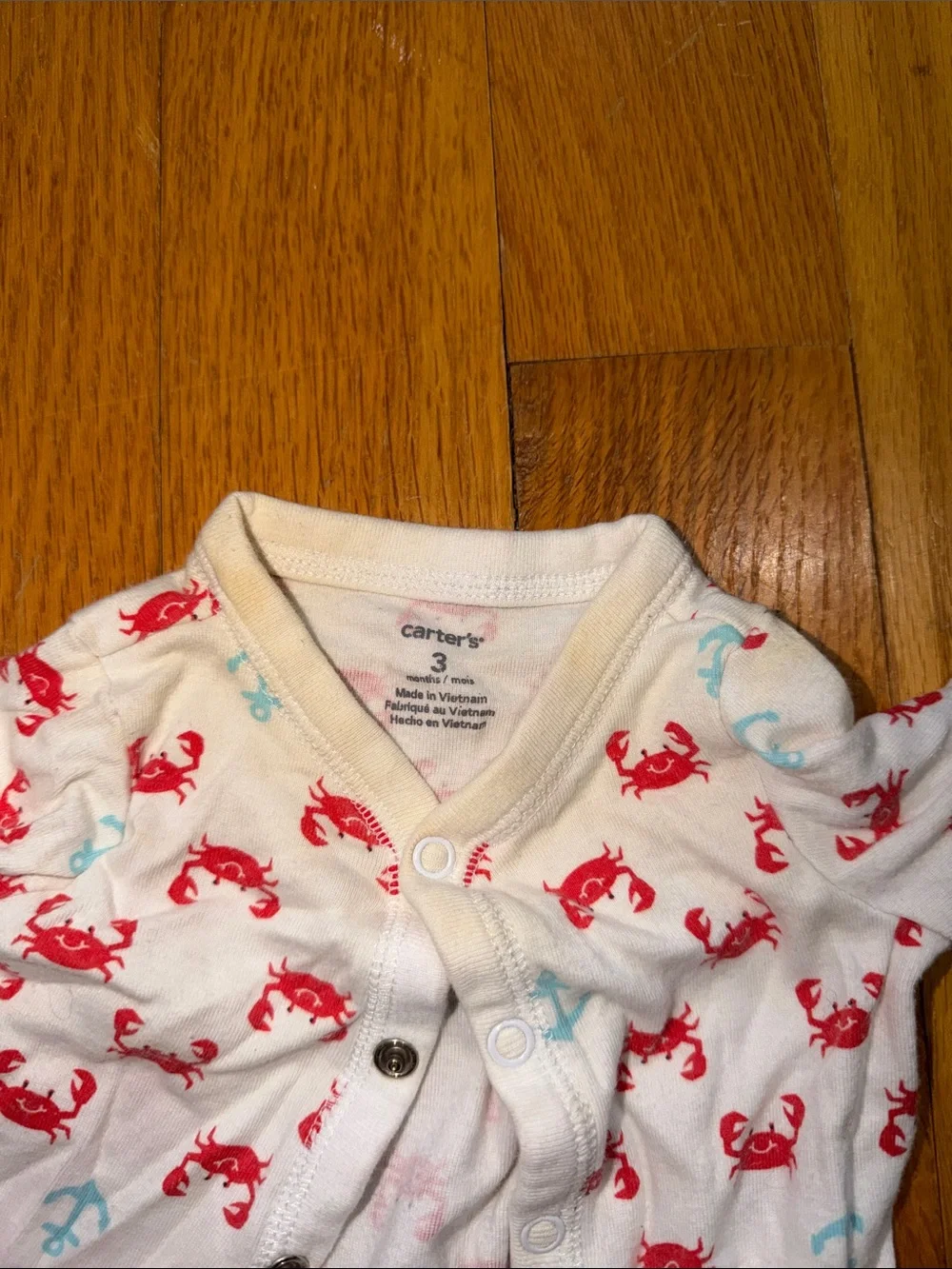 Carter's White Footed One-Piece with Red Crab and Light Blue Anchors
